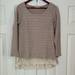 Altar'd State Mauve Knit Top with Cream Lace Trim
